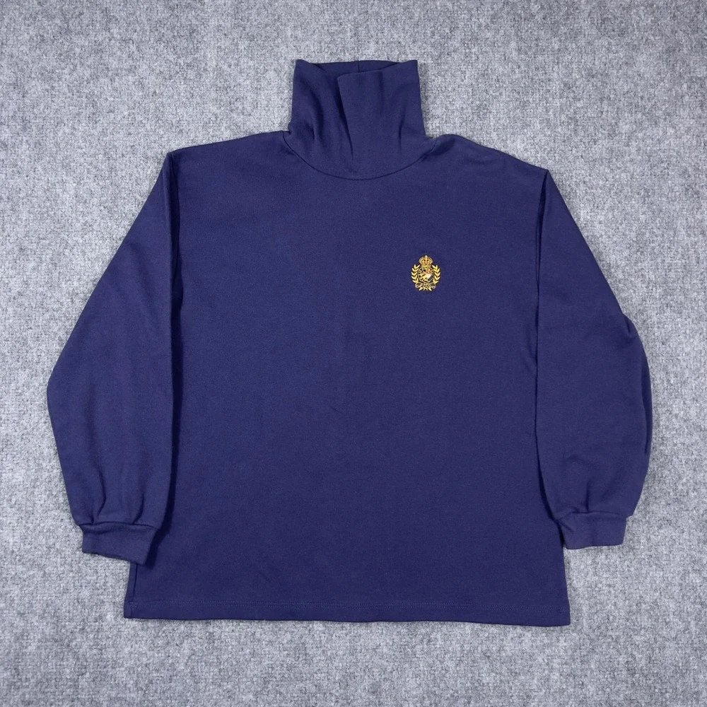 Polo Ralph Lauren Turtleneck Mens L Navy Blue Vintage Crest Made in USA